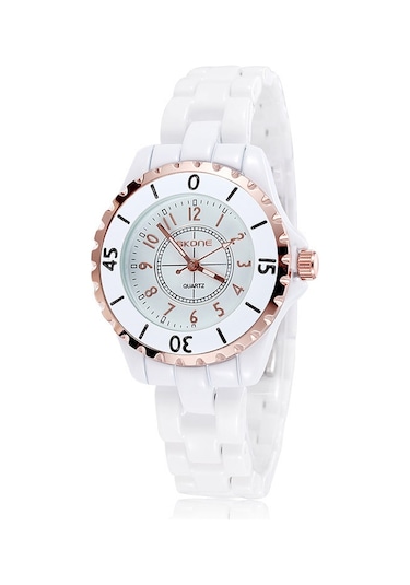 Kangvka Skone Kadınlar İçin Seramik Kordonlu Zamanlayıcı Kol Saati - Gülaltı Altın Beyaz Gösterge, Şık Ve Dayanıklı, Günlük Kullanım, Analog, Klasik Tasarım 5002 Gold