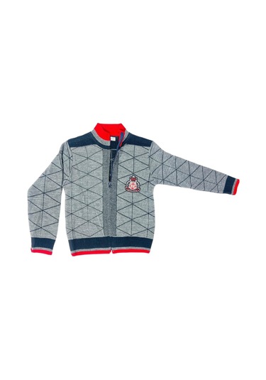 Baklava Desenli Triko Hırka Koyu Gri