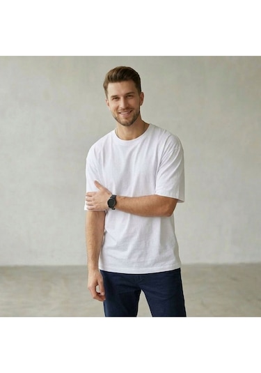 Erkek Basic Oversize Tişört Beyaz