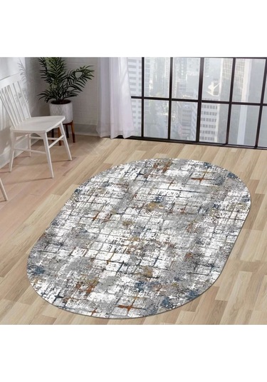 Ky7005 Multi Saçaksız Dijital Oval Halı Kaymaz Yıkanabilir Mutfak Antre Salon Halısı