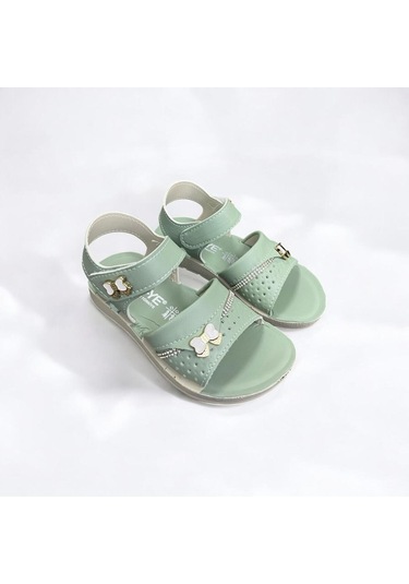Yumuşak Taban Rahat Taşlı Tokalı Kız Çocuk Sandalet Yeşil