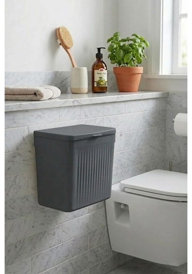 Askılı Ve Yapışkanlı Mutfak Ve Banyo İçin Pratik Çöp Kovası 8lt Antrasit