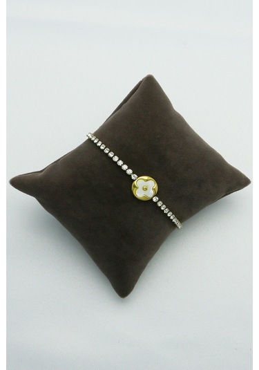 Altın Kaplama Seri Kararmaz Sedef Taşlı Yonca Su Yolu Çelik Gold