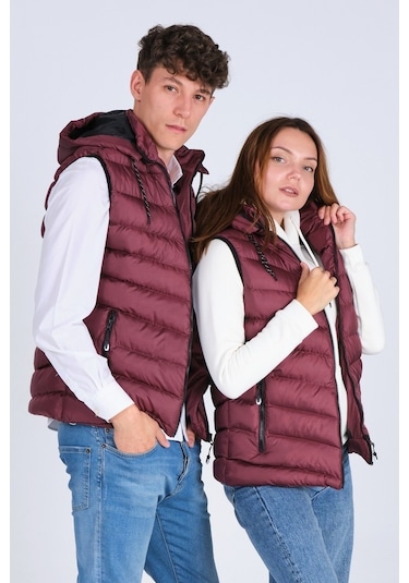 Dgn Everest Unısex Jel Dolgu Kapüşonlu Şişme Yelek Bordo
