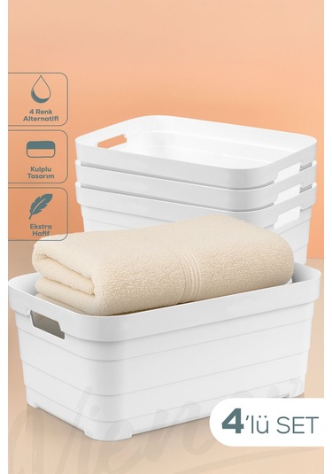 Vienev 4'lü 10,8 Litre Saklama Kutusu Beyaz Beyaz