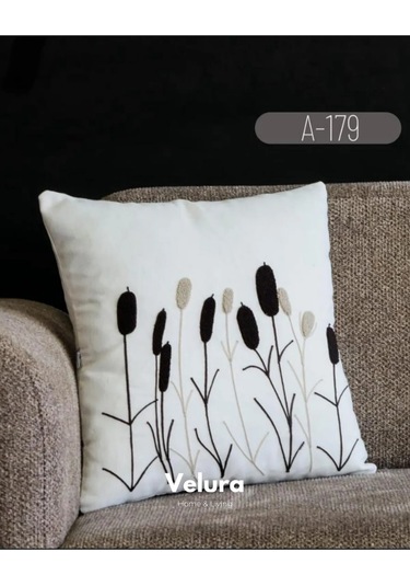 Dekoratif Kırlent & Pinterest Kırlent & Keten Kumaş - Nakış İşleme & A179 Turuncu - Beyaz