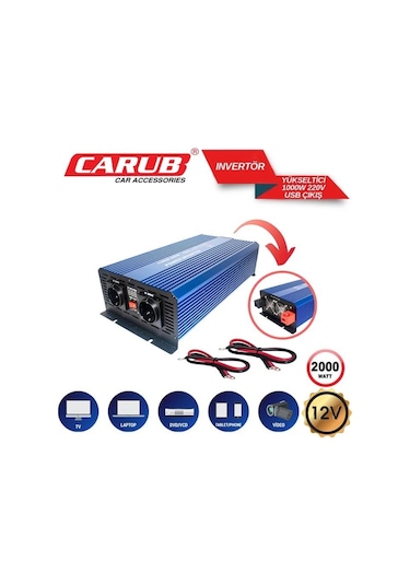 Carub Invertör 12v 2000 Watt 220v Yükseltic+ Usb Çıkış