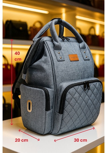 Newfull Anne Bebek Bakım Sırt Çantası Biberon Termos Gözlü-gri Gri