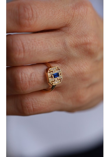 Yenigün Kuyumculuk 14 Ayar Altın Mavi Taşlı Yüzük Tyc69efa4f65462690