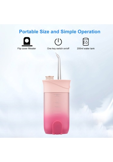Qingmipy Taşınabilir Şarjlı Diş İrrigatörü, 200ml Su Tankı, 4 Nozul, Ipx7 Su Geçirmez, Pembe Renk