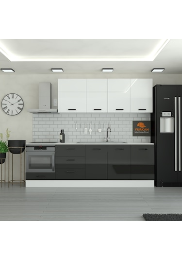 255 Cm Mutfak Dolabı Mdf Kapak Tezgah Dahil Yrkn255 99 Siyah