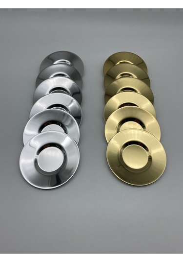 12'li Gold Ve Gümüş Paslanmaz Çelik Çay Tabağı Seti Pasct01 Gümüş