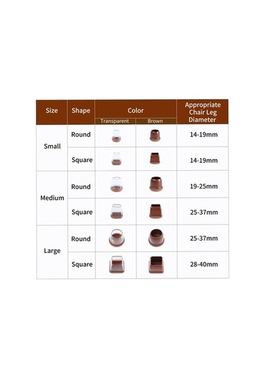 Fortunelane 8 Adet Büyük Boy Kahverengi Kare Ayak Koruması - Sessiz Kaydırmalı, Dayanıklı Tpe + Felt Ped