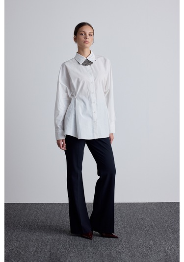 Bel Ayarlamalı Gömlek Ekru Ekru