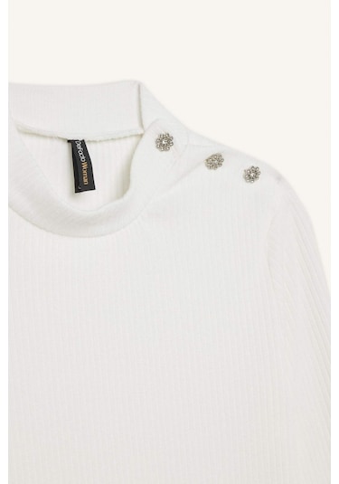 DeFacto Slim Fit Dar Kesim Yarım Balıkçı Yaka Fitilli Kaşkorse Uzun Kollu Tişört D9499AX24WNER105