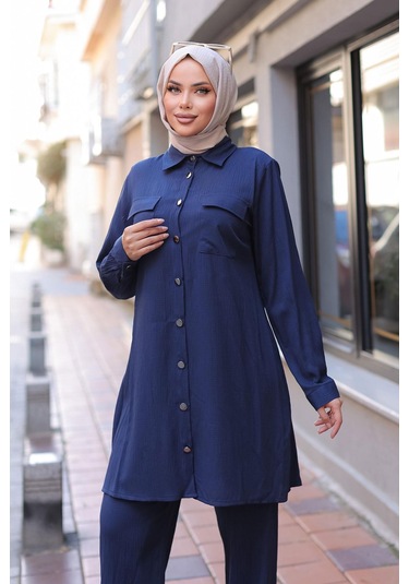 Cep Detaylı Tesettür Lacivert Takım Lacivert