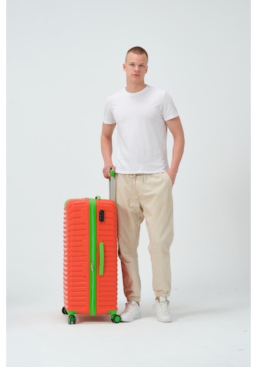 Keo-plus Turuncu-yeşil Büyük Boy Silikon Pp Kırılmaz Valiz Turuncu - Yeşil