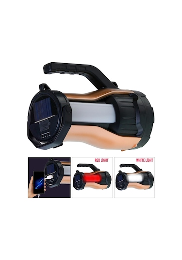 EL FENERİ PROJEKTÖR SOLAR ŞARJLI 10W+COB LED RANCHI HEL RC-T96 Kırmızı - Siyah