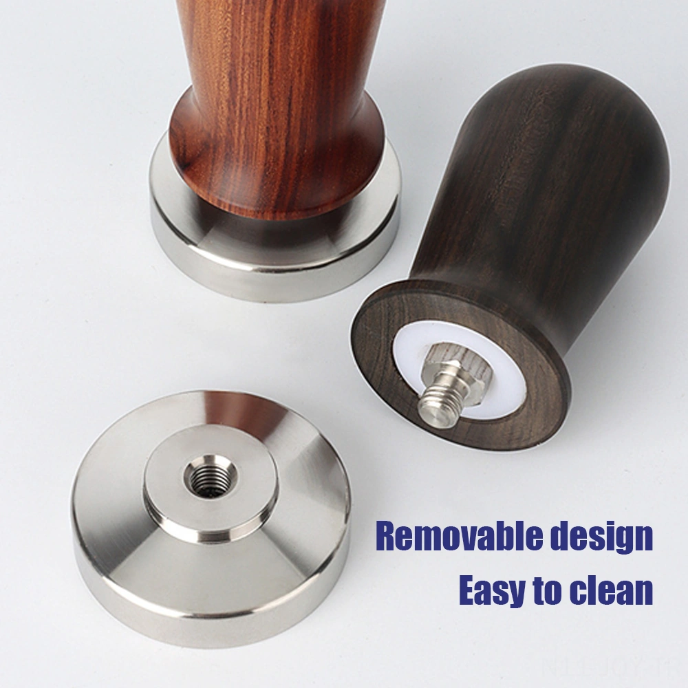 Youmex 58mm Gıda Seviyesi Paslanmaz Çelik Kahve Tamper, Ahşap Kolu, Sabit Basınç, Dikey Basma, Uniform Ekstraksiyon, Espresso Aleti Kahverengi