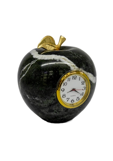 Elma Fiğürlü Masa Saati - Oniks Doğal Taş Damarlı Akik