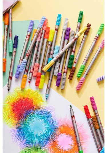 Faber-Castell Çift Taraflı Keçeli Kalem 10 Renk, Kalın ve İnce Uçlu, Canlı Renkler, Su Bazlı Mürekkep