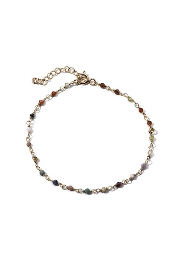 14 Ayar Altın Kaplama Çok Renkli Doğal Taşlı El Yapımı Gümüş Bileklik - Cbs00131 Altın