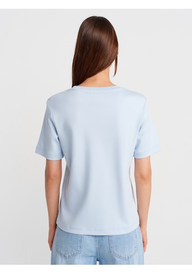 Dilvin 31763 Bisiklet Yaka T-shirt-açık Mavi Açık Mavi