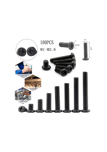 Novahub 100 Adet Çapraz Gömme Tava Başlı Vida M1 M1.2 M1.4 M1.6 M1.7 M2 M2.5 M2.6 Karbon Çelik M1.6x6mm M1.6 X 6 Mm