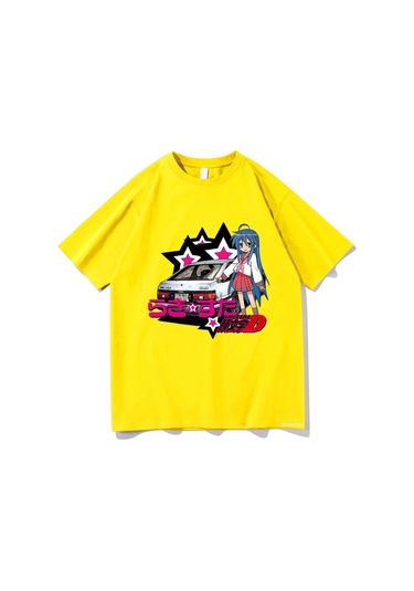 Ssentıal Anime Şanslı Yıldız Konata Karikatür T-shirt - Unisex Pamuk Manga Baskılımavierkek Mavi