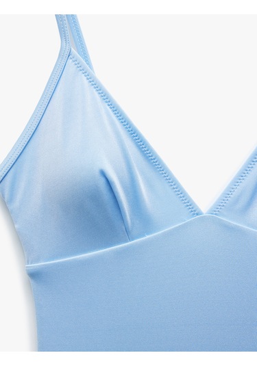 Koton Astarlı Parlak İnce Askılı V Yaka Mayo Mavi 5sak20040mm Mavi