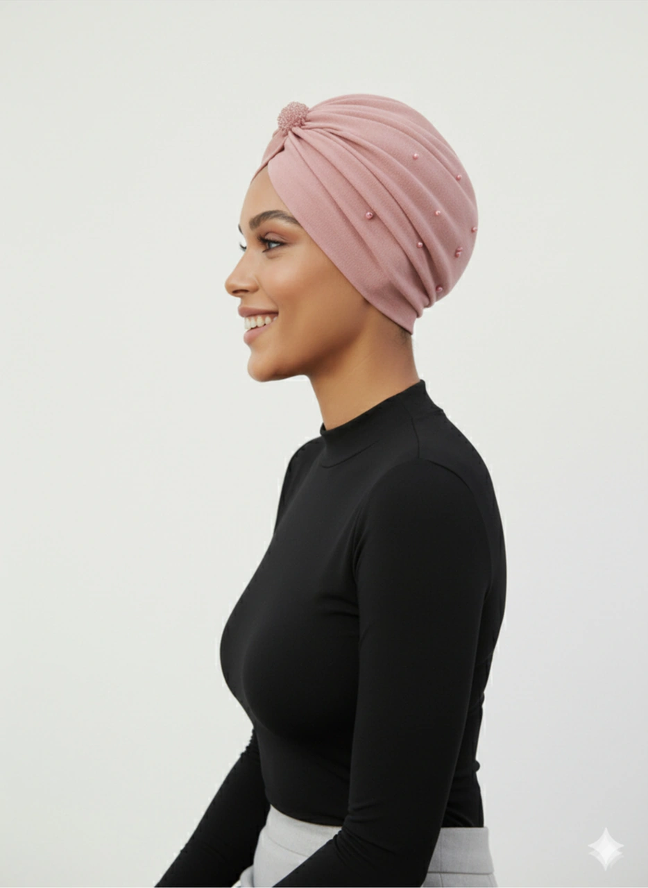 Kristal Tüllü Astarlı Pudra Hazır Türban Tesettür Abiye Bone Fdn2016-212 Pembe