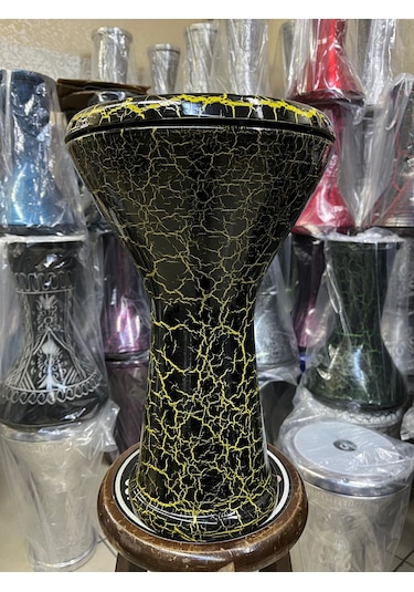 Vatan Alüminyum Döküm Sarı-siyah Çatlak Desenli Darbuka/çömlek Kod7614