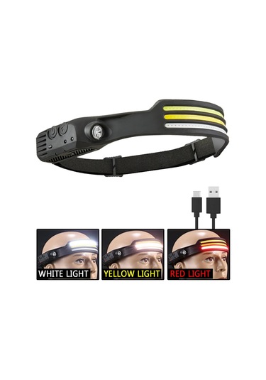 Longrıverşarj Edilebilir Led Sensörlü Kafa Feneri 6 Modlu Kamp Ve Arama Işığı Whıte Siyah Beyaz Kırmızı Mavi Yeşil Sarı Siyah Beyaz Kırmızı Mavi Yeşil Sarı