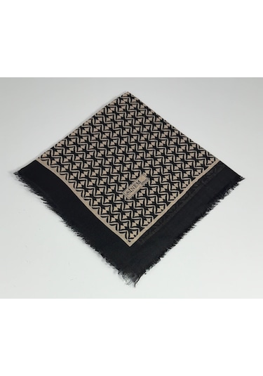 Sinem Emprime Koton Eşarp - Siyah / Karamel-06289 Siyah-Krem