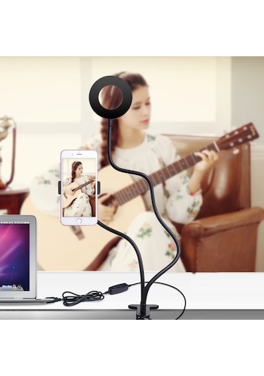 360 Dönerli Esnek Kademeli Telefon Tutucu Masa Lambası Led Işıklı Ring Ligh