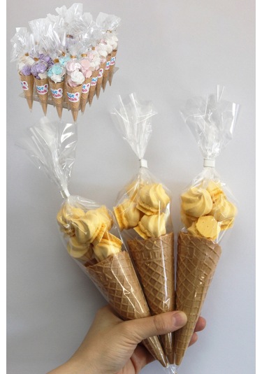 Süt Çocuk Kornet Külah Beze 24 Adet Sarı