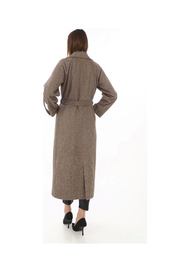 Kadın Kolu Apoletli Astarlı Kaşmir Kaşe Kaban - Vizon Vizon