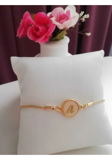 Altın Sedef Ayarlanabilir Kadın Gold Asansörlü A Harf Bileklik Renkli