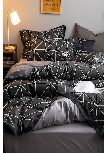 İqon Lastikli Çarşaflı Nevresim Takımı Tek Kişilik Geometric Rain