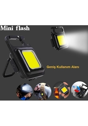 Mini 30 Ledli Mıknatıslı Anahtarlık Flash Kamp Lambası Askılı Kapak Açacaklı Şarjlı Fener