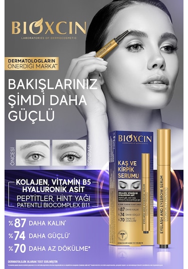 Bioxcin Kaş Kirpik Serumu - Kolajen Hyaluronik Asit Hint Yağı Keratin Peptidleri B5 Biocomplex B11