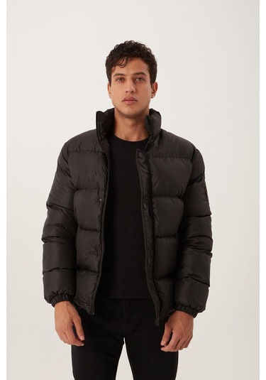 Erkek Regular Fit Şişme Mont Siyah