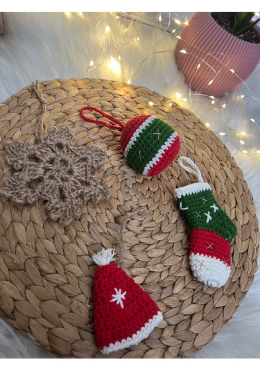 Amigurumu Yılbaşı Ağacı Süsü Aksesuarları 4 Lü Set