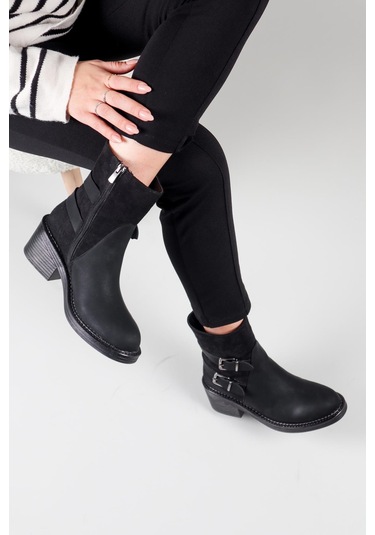 Eliska Çift Tokalı Bot Siyah-7405-siyah Siyah