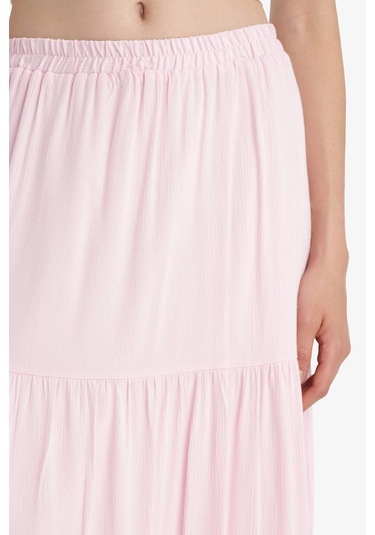 Defacto Yüksek Bel Pamuk Astarlı Krinkıl Viskon Maxi Etek D5033ax25smpn648 Pembe