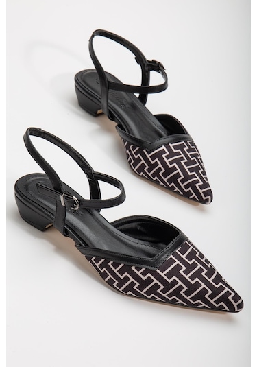 Baskılı Cilt Arka Açık Siyah Kadın Kısa Topuklu Ayakkbı-2695-sıyah Siyah