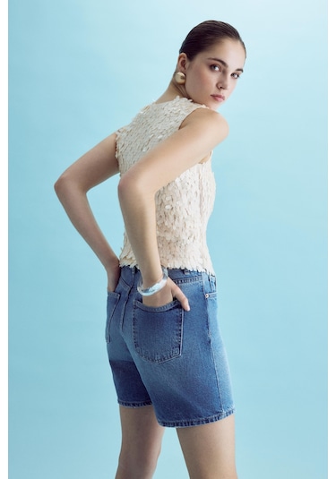 Itsbasic Kadın Mavi Renk Diana Mom Fit Midi Boy Denim Şort