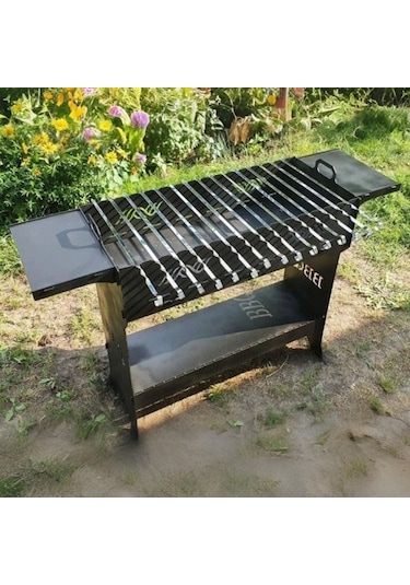Ayaklı Barbekü Büyük Portatif Mangal Ve Izgaraları Siyah