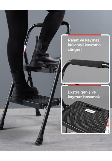 2 Basamak Siyah Merdiven Geniş Basamaklı EUROTOWER