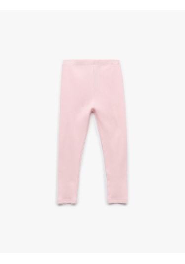 Koton Pamuklu Beli Lastikli Ribanalı Basic Uzun Tayt Pembe 6wmg40016ak Gül